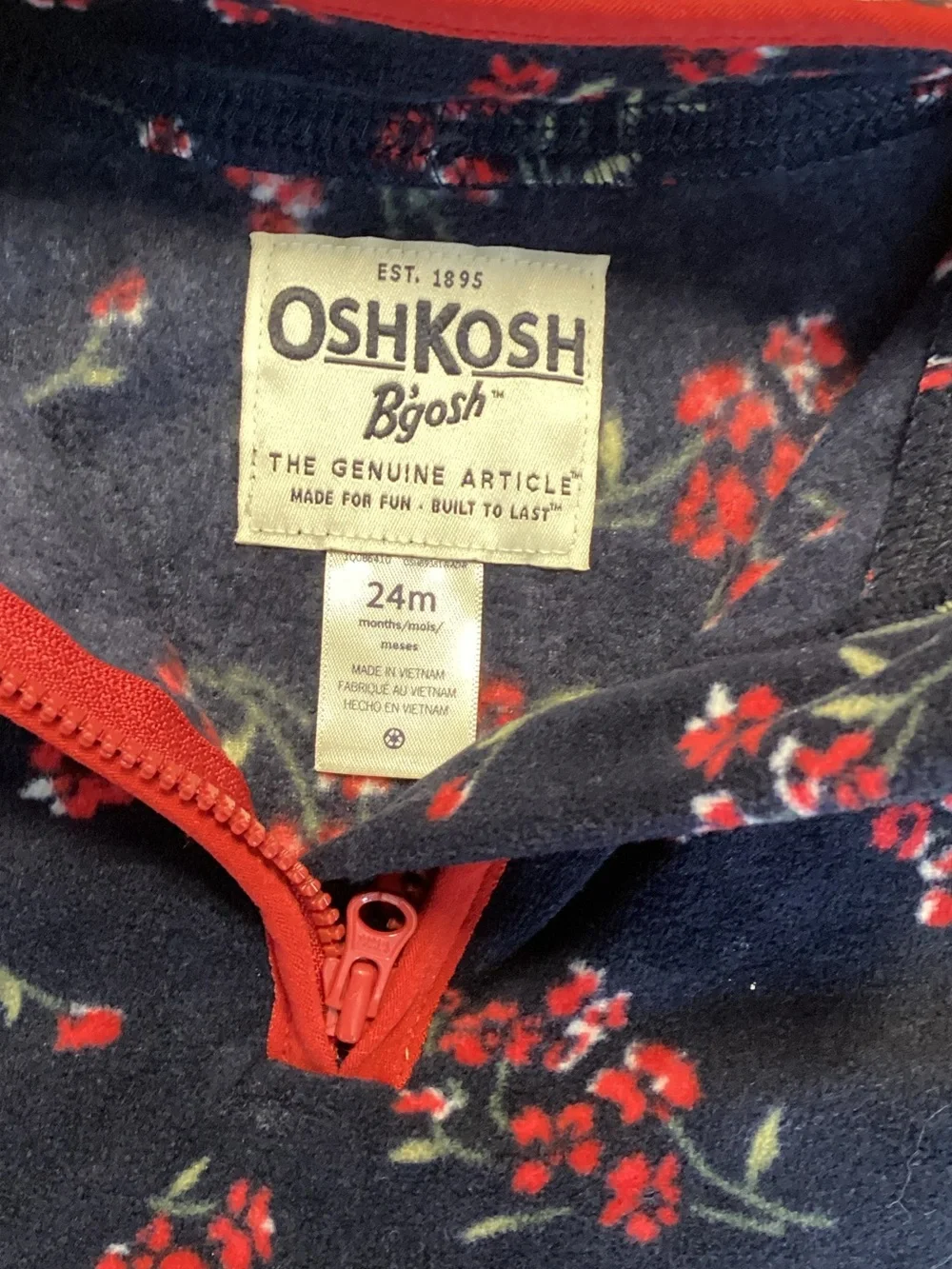 OshKosh B'gosh Red & Navy Floral Zip-Front Top Pullover Fleece 24 Months